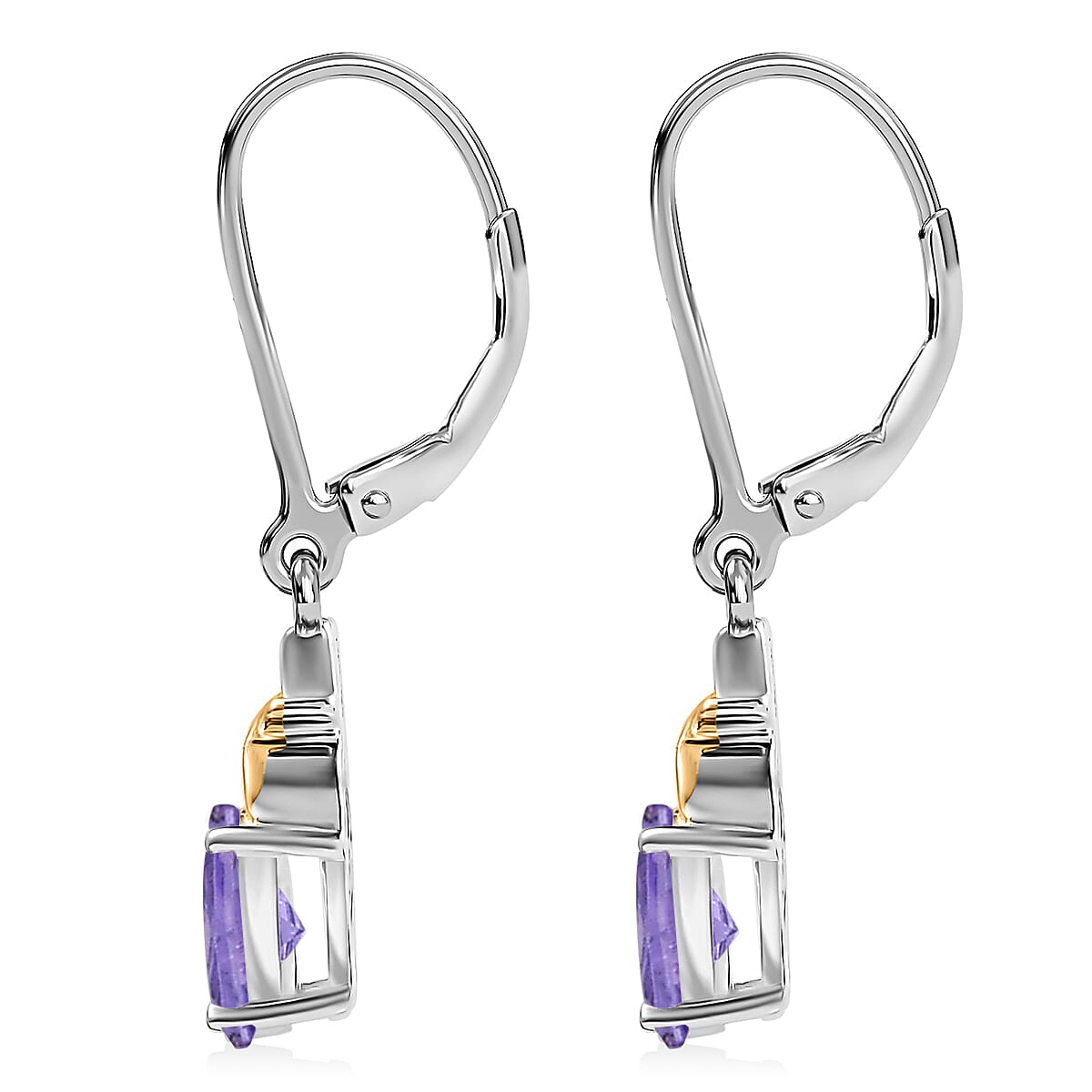 D’Joy Simulated Blue Diamond 2.10 ctw Lever Back Earrings 14K YG Over and Sterling Silver image number 4