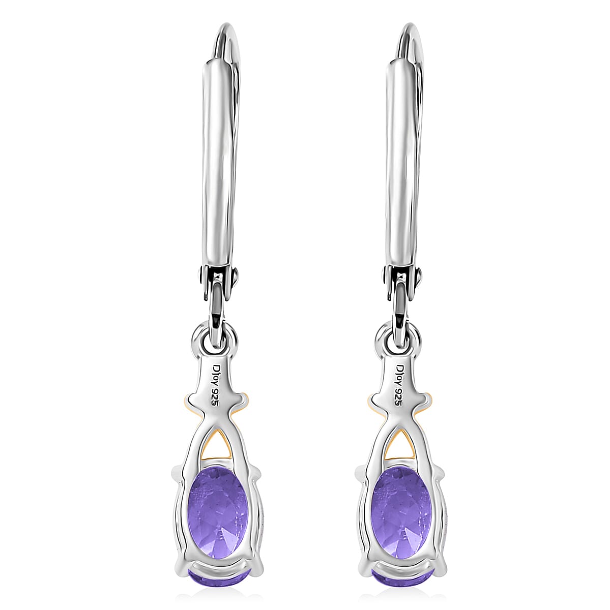 D’Joy Simulated Blue Diamond 2.10 ctw Lever Back Earrings 14K YG Over and Sterling Silver image number 5