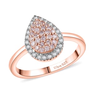 D’Joy Natural Pink and White Diamond 0.50 ctw Tear of Joy Ring in 18K Vermeil Rose Gold Over Sterling Silver (Size 10.0) (Del. in 10-12 Days)
