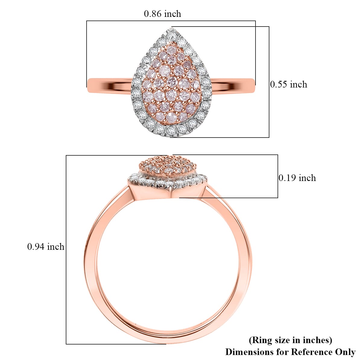 D’Joy Natural Pink and White Diamond 0.50 ctw Tear of Joy Ring in 18K Vermeil Rose Gold Over Sterling Silver (Size 10.0) (Del. in 10-12 Days) image number 5