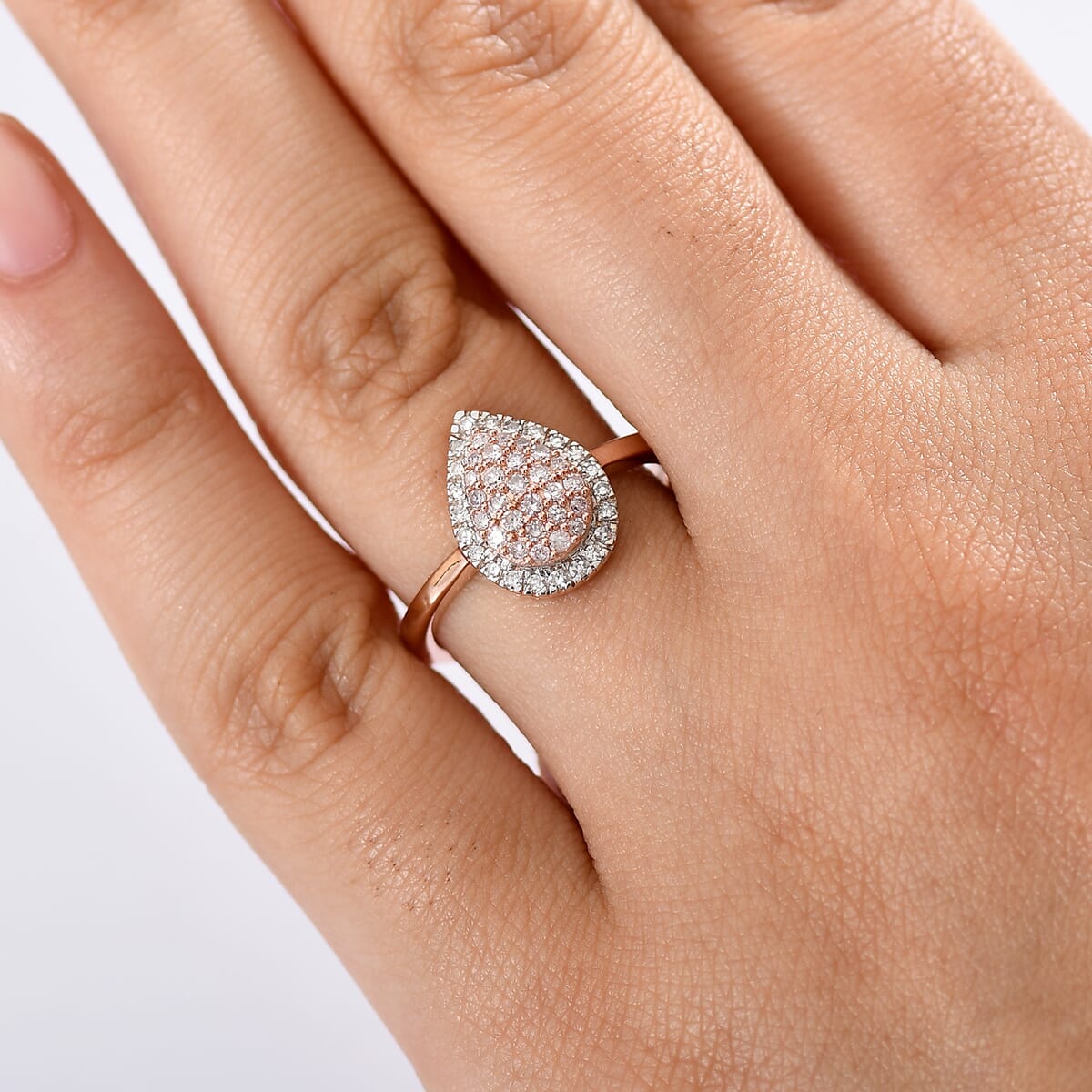 D’Joy Natural Pink and White Diamond 0.50 ctw Tear of Joy Ring in 18K Vermeil Rose Gold Over Sterling Silver (Size 6.0) (Del. in 10-12 Days) image number 2