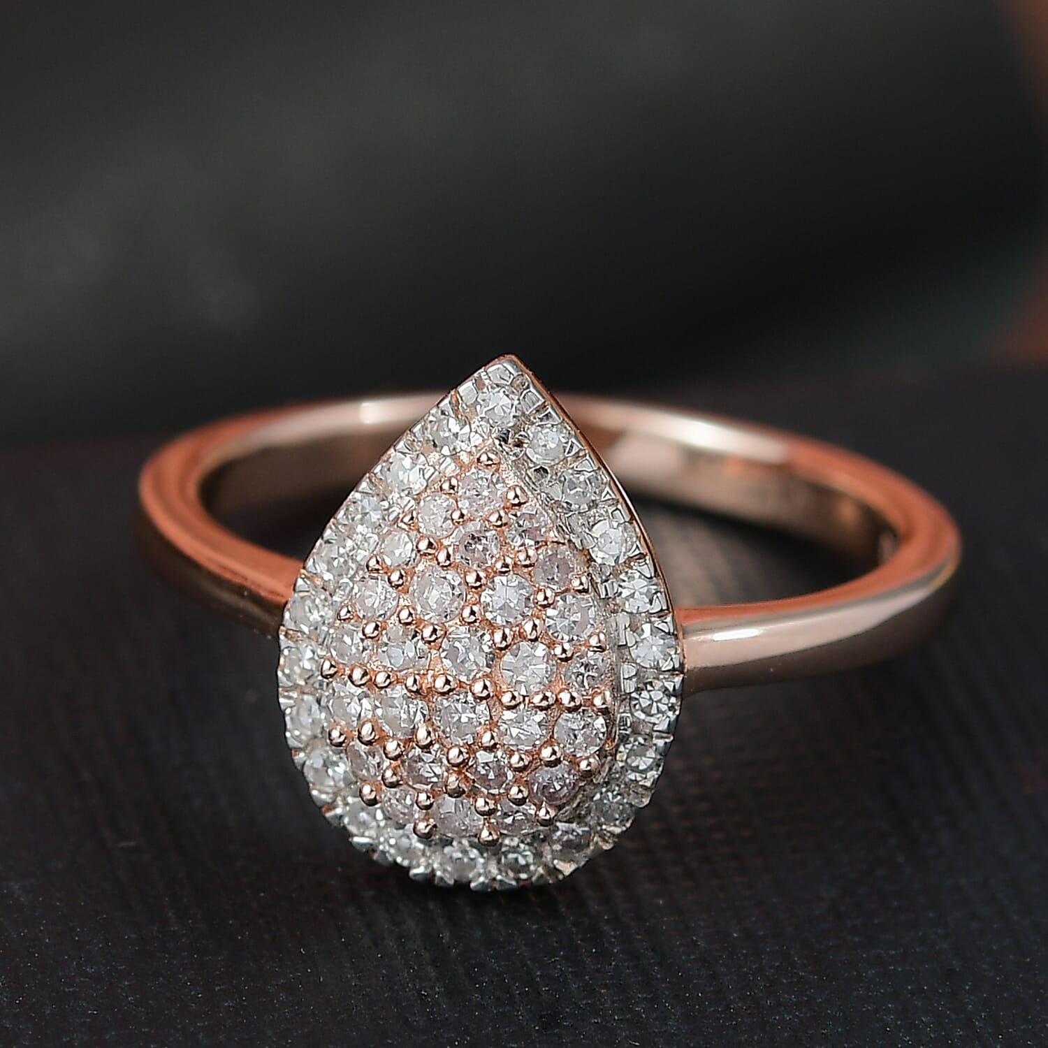 D’Joy Natural White and Pink Diamond Ring in 18K Vermeil RG Over Sterling Silver (Size 10.0) 0.50 ctw