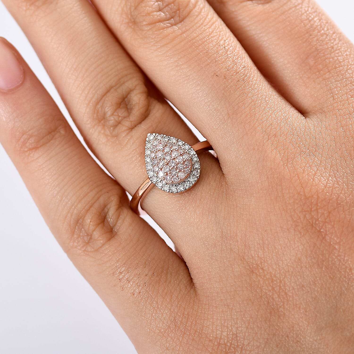 D'Joy Natural Pink and White Diamond 0.50 ctw Tear of Joy Ring in 18K Vermeil Rose Gold Over Sterling Silver (Size 7.0)