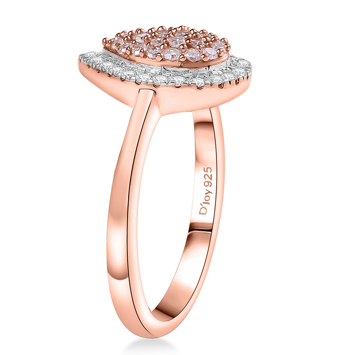 D'Joy Natural Pink and White Diamond 0.50 ctw Tear of Joy Ring in 18K Vermeil Rose Gold Over Sterling Silver (Size 7.0)