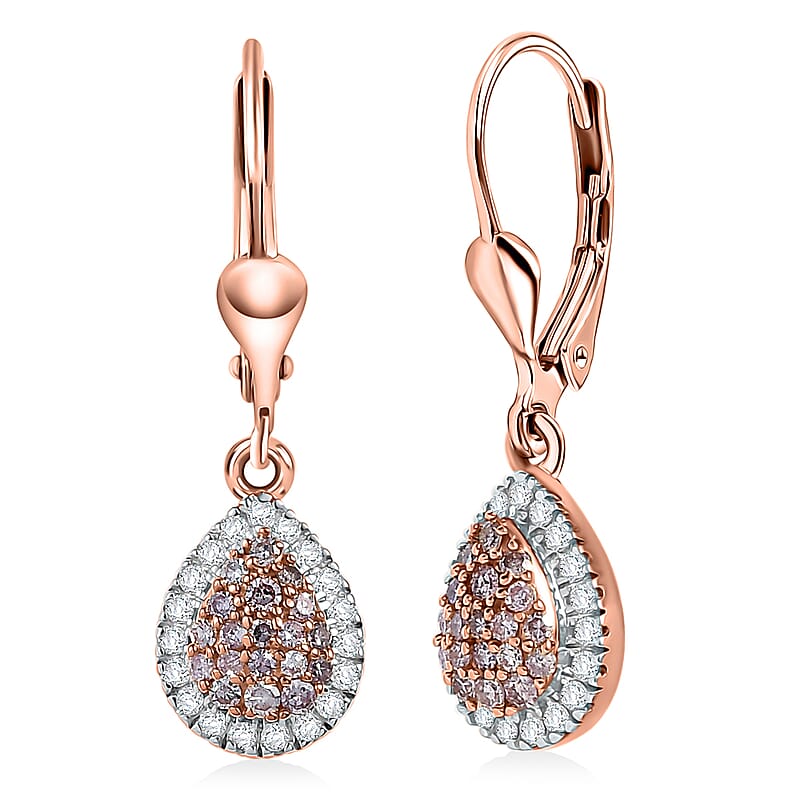 D'Joy Natural Pink and White Diamond 0.50 ctw Tear of Joy Earrings in 18K Vermeil Rose Gold Over Sterling Silver