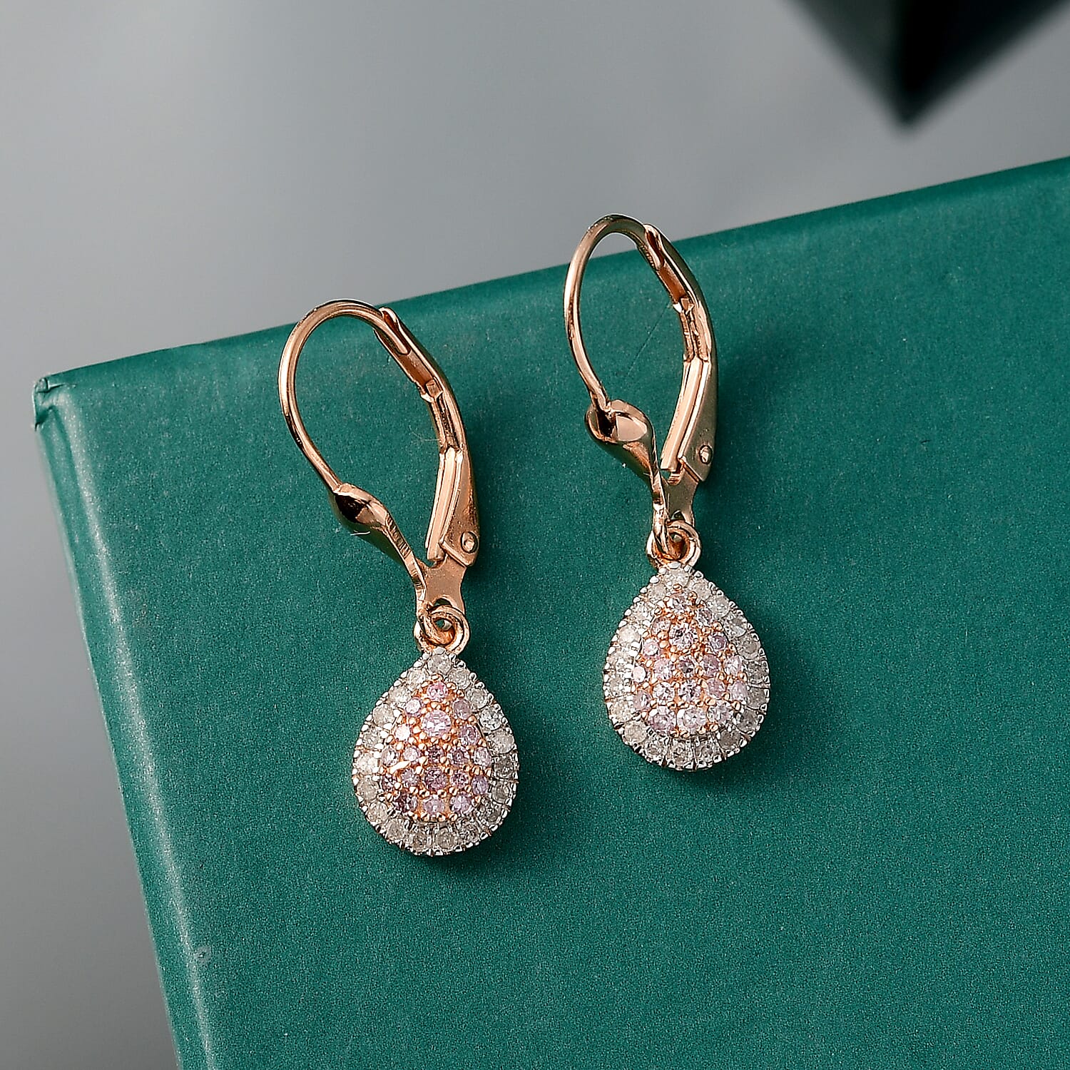 D'Joy Natural Pink and White Diamond 0.50 ctw Tear of Joy Earrings in 18K Vermeil Rose Gold Over Sterling Silver