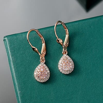 D'Joy Natural Pink and White Diamond 0.50 ctw Tear of Joy Earrings in 18K Vermeil Rose Gold Over Sterling Silver