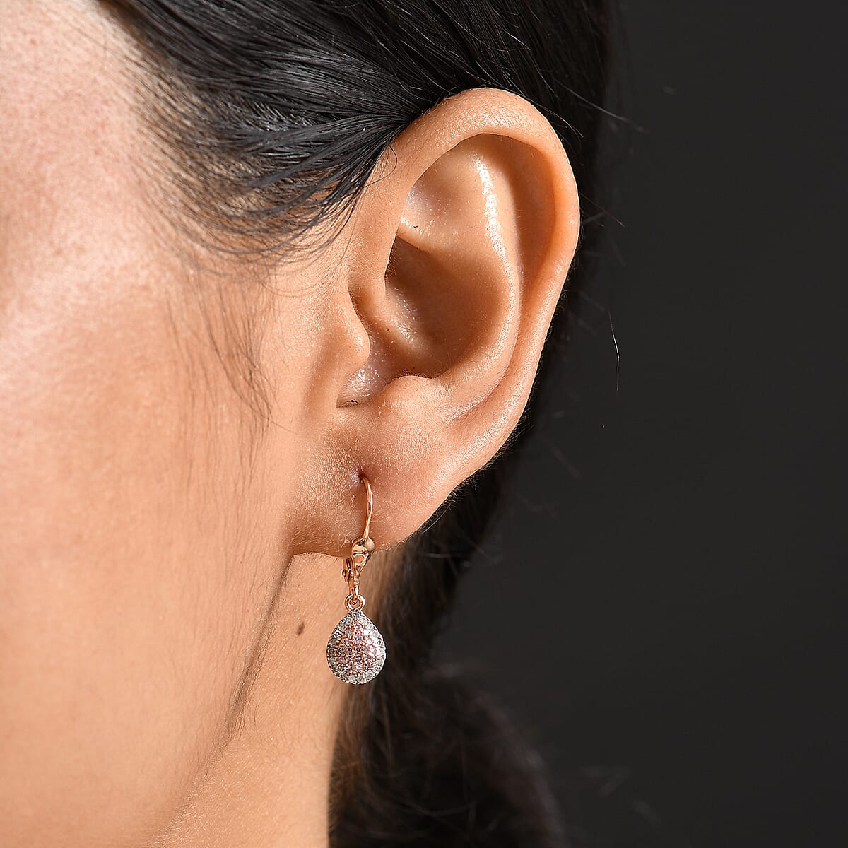 D'Joy Natural Pink and White Diamond 0.50 ctw Tear of Joy Earrings in 18K Vermeil Rose Gold Over Sterling Silver image number 2