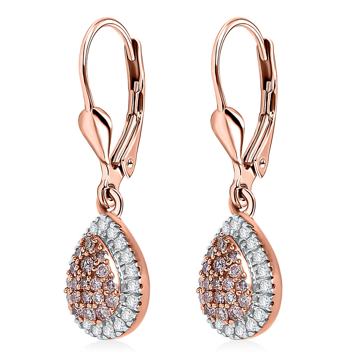 D'Joy Natural Pink and White Diamond 0.50 ctw Tear of Joy Earrings in 18K Vermeil Rose Gold Over Sterling Silver