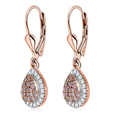 D'Joy Natural Pink and White Diamond 0.50 ctw Tear of Joy Earrings in 18K Vermeil Rose Gold Over Sterling Silver