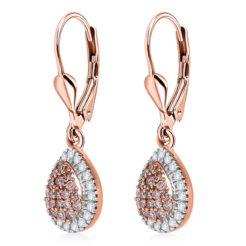 D'Joy Natural Pink and White Diamond 0.50 ctw Tear of Joy Earrings in 18K Vermeil Rose Gold Over Sterling Silver