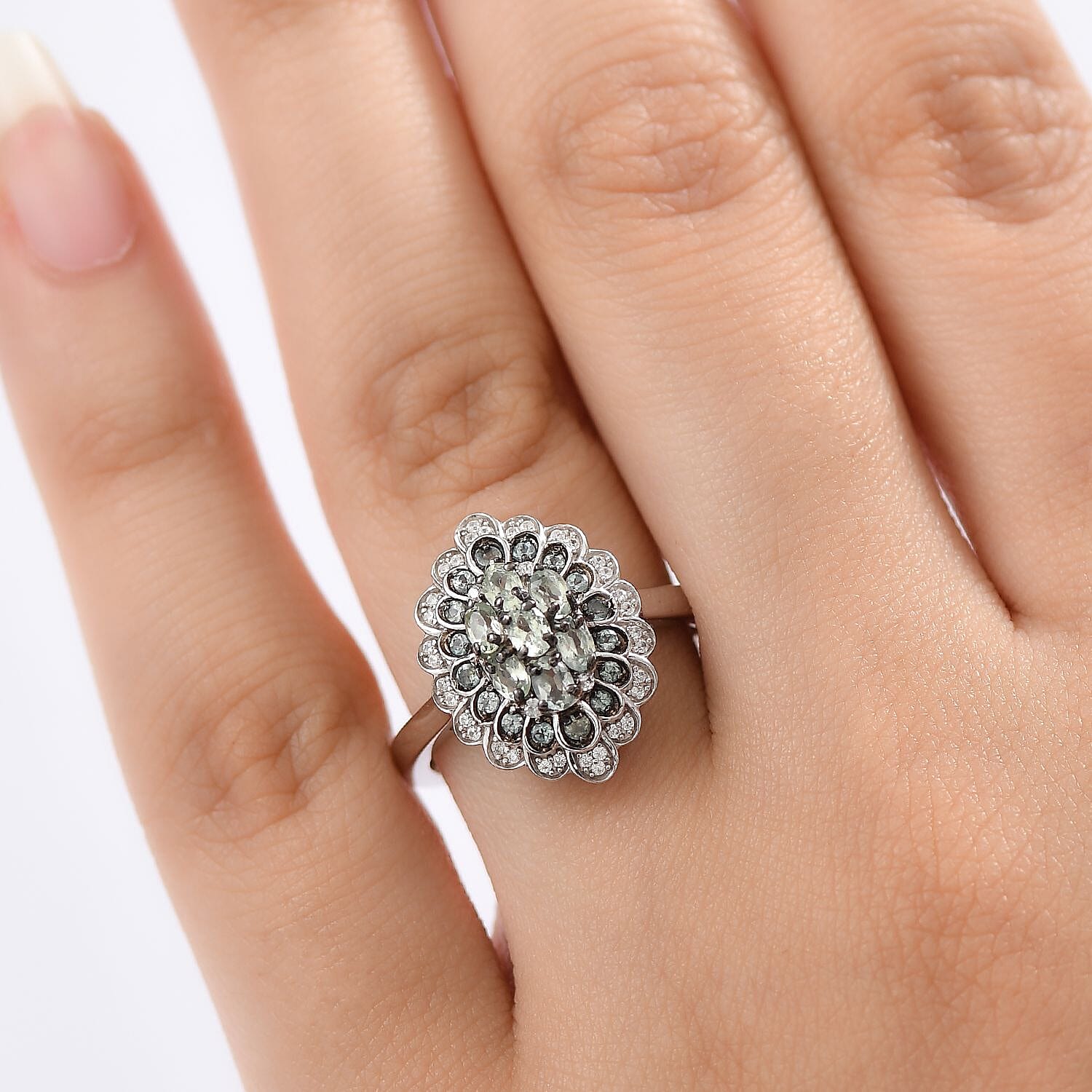 D'Joy Narsipatnam Alexandrite and White Zircon 1.00 ctw Crown of Shadows Ring in Rhodium Over Sterling Silver (Size 10.0)