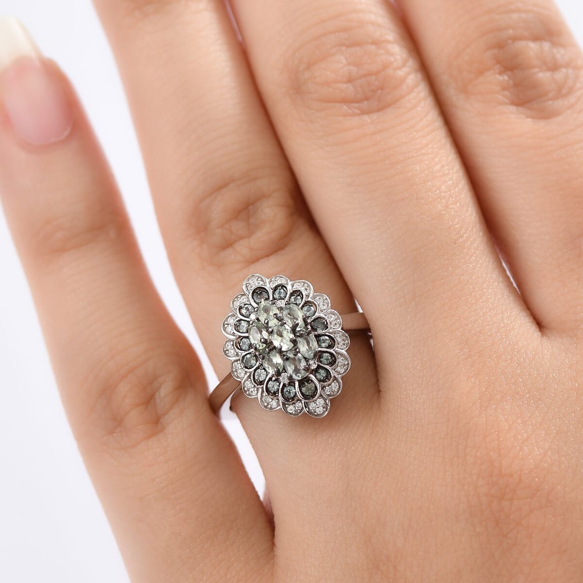 D’Joy Narsipatnam Alexandrite and White Zircon 1.00 ctw Crown of Shadows Ring in Rhodium Over Sterling Silver (Size 7.0) image number 2