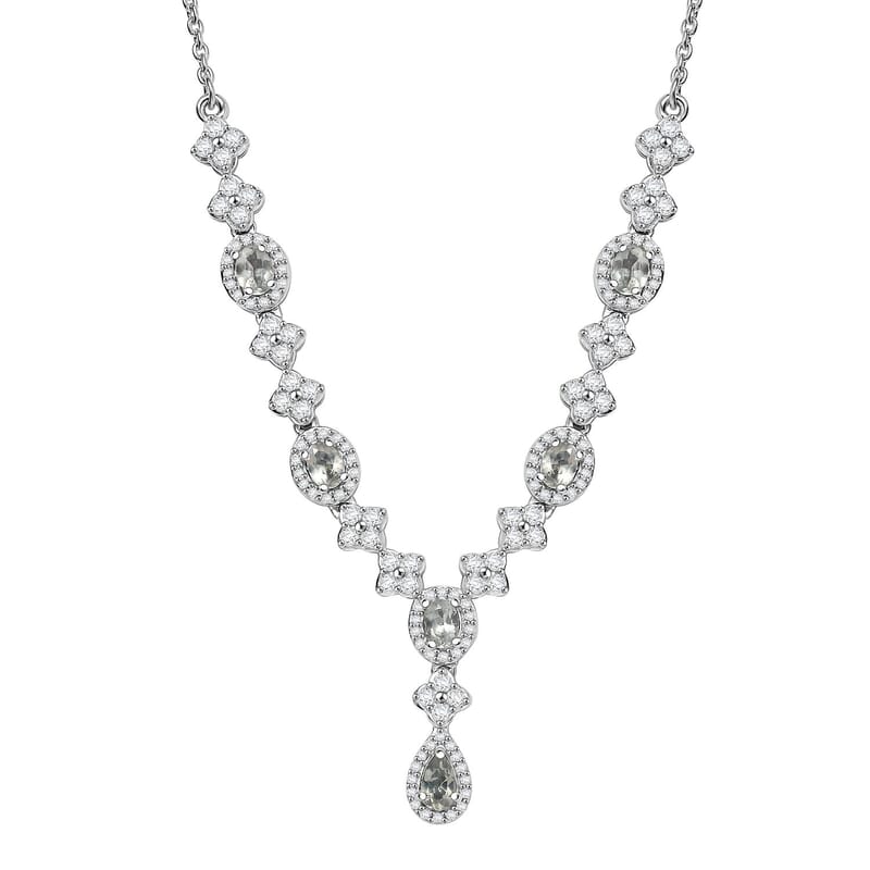 D'Joy Narsipatnam Alexandrite and White Zircon 2.85 ctw Mystic Flow Necklace 18 Inches in Rhodium Over Sterling Silve