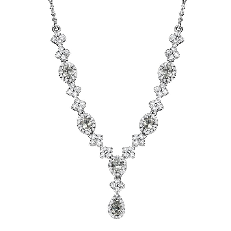 D'Joy Narsipatnam Alexandrite and White Zircon 2.85 ctw Mystic Flow Necklace 18 Inches in Rhodium Over Sterling Silve