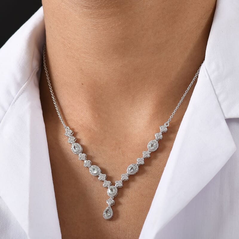D'Joy Narsipatnam Alexandrite and White Zircon 2.85 ctw Mystic Flow Necklace 18 Inches in Rhodium Over Sterling Silve