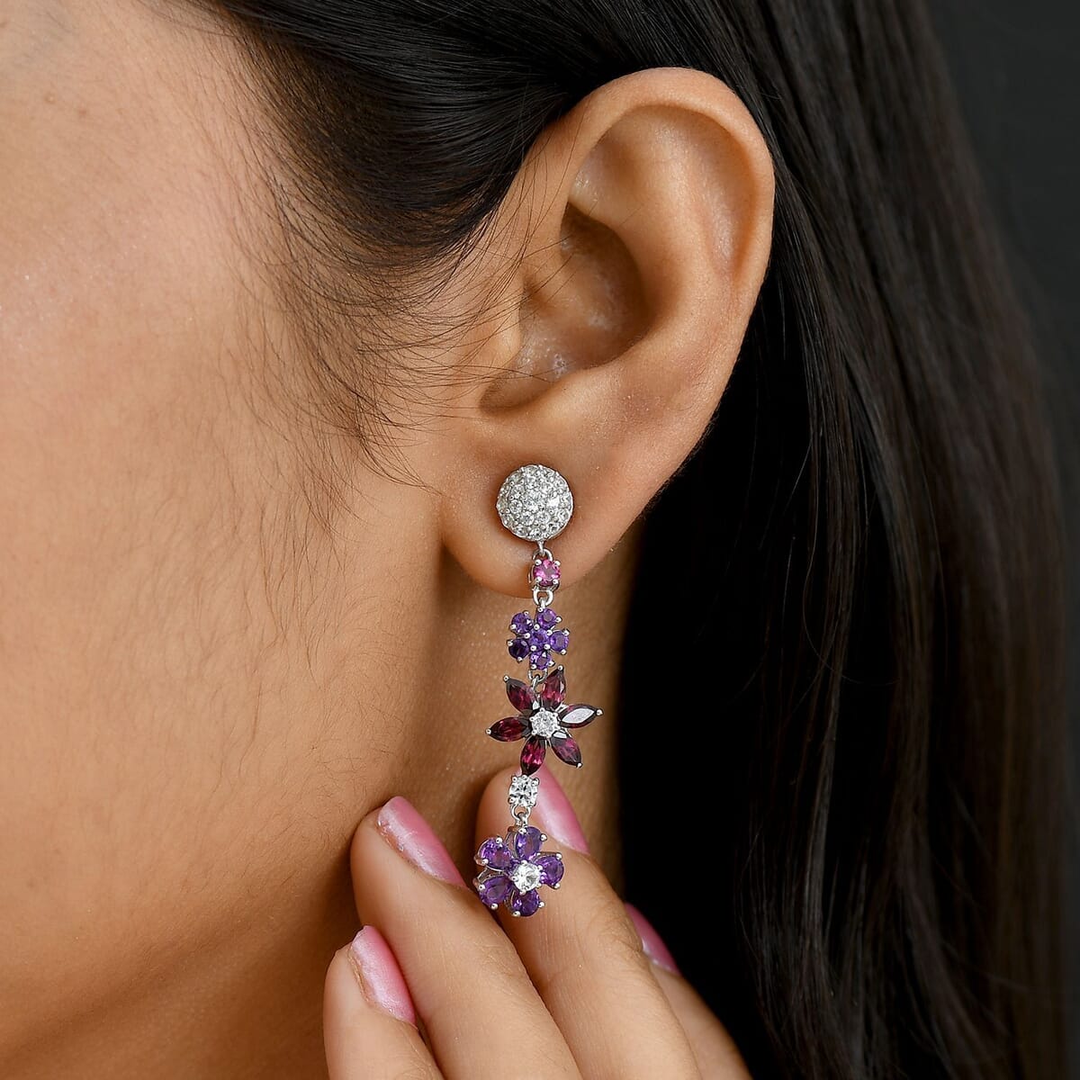 GP Italian Garden Collection Multi Gemstone 6.25 ctw Earrings in Rhodium Over Sterling Silver image number 3