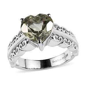 EverTrue Montezuma Prasiolite 3.20 ctw Heart Ring in Stainless Steel (Size 10)