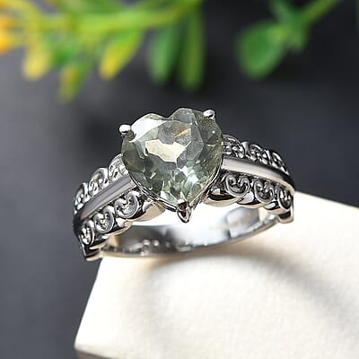EverTrue Montezuma Prasiolite 3.20 ctw Heart Ring in Stainless Steel (Size 10)