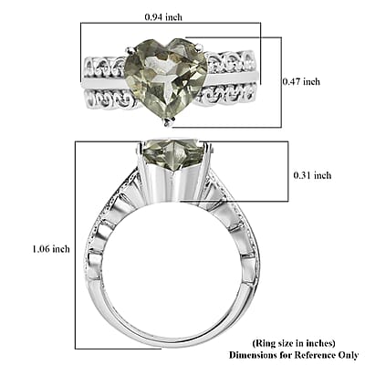EverTrue Montezuma Prasiolite 3.20 ctw Heart Ring in Stainless Steel (Size 10)