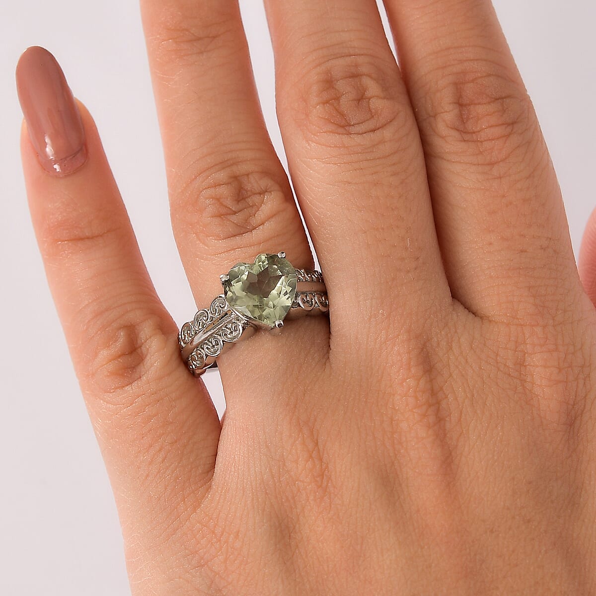 EverTrue Montezuma Prasiolite Heart Ring in Stainless Steel 3.20 ctw (Size 11.0) image number 2