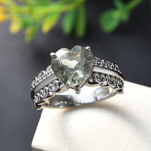 EverTrue Montezuma Prasiolite 3.20 ctw Heart Ring in Stainless Steel (Size 9.0)