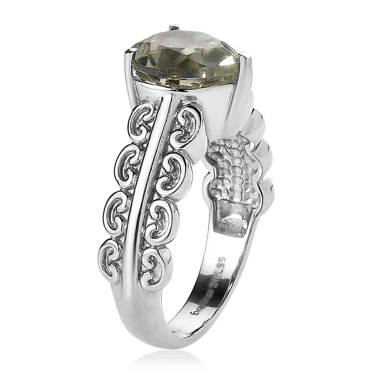 EverTrue Montezuma Prasiolite 3.20 ctw Heart Ring in Stainless Steel (Size 9.0) image number 3