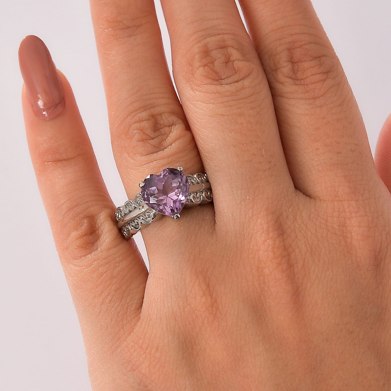 EverTrue Rose De France Amethyst 3.20 ctw Heart Ring in Stainless Steel (Size 10)