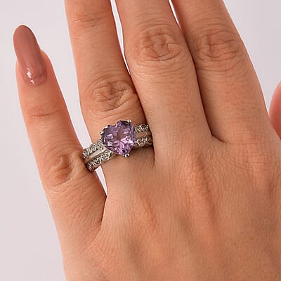 EverTrue Rose De France Amethyst 3.20 ctw Heart Ring in Stainless Steel (Size 10)