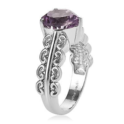 EverTrue Rose De France Amethyst 3.20 ctw Heart Ring in Stainless Steel (Size 10)