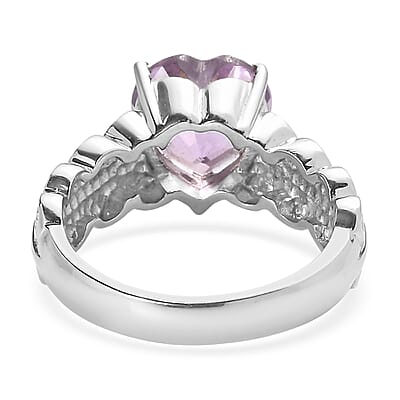 EverTrue Rose De France Amethyst 3.20 ctw Heart Ring in Stainless Steel (Size 10)