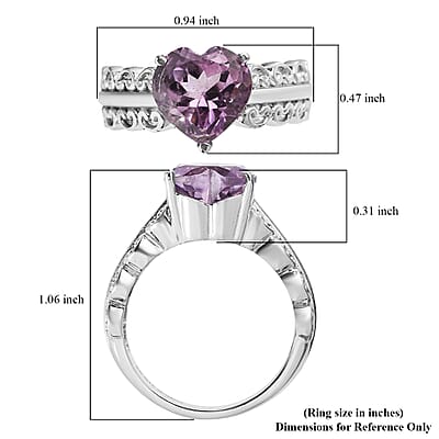 EverTrue Rose De France Amethyst 3.20 ctw Heart Ring in Stainless Steel (Size 10)