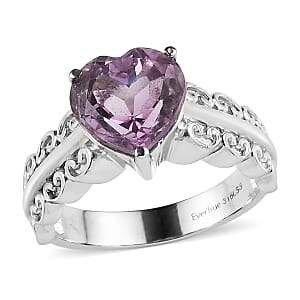 EverTrue Rose De France Amethyst 3.20 ctw Heart Ring in Stainless Steel (Size 11.0)