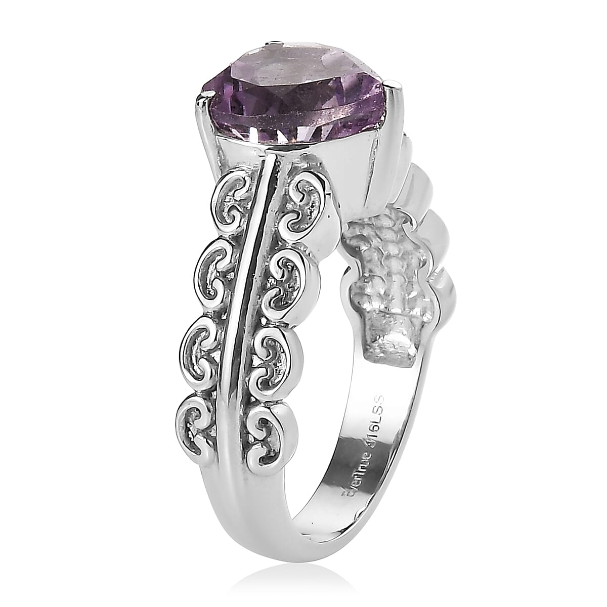 EverTrue Rose De France Amethyst 3.20 ctw Heart Ring in Stainless Steel (Size 11.0) image number 3