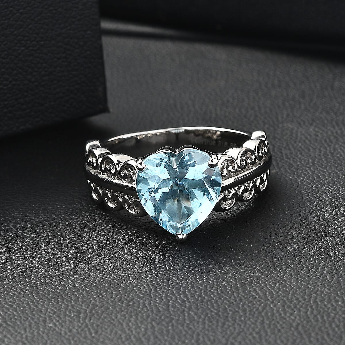 EverTrue Sky Blue Topaz 4.20 ctw Heart Ring in Stainless Steel (Size 10.0) image number 1