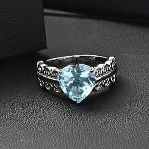 EverTrue Sky Blue Topaz 4.20 ctw Heart Ring in Stainless Steel (Size 10.0)