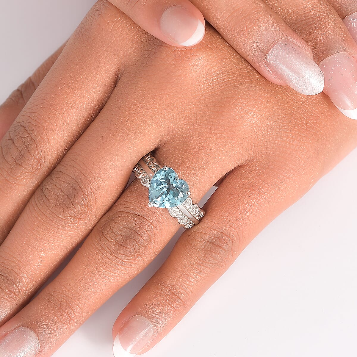 EverTrue Sky Blue Topaz 4.20 ctw Heart Ring in Stainless Steel (Size 10.0) image number 2