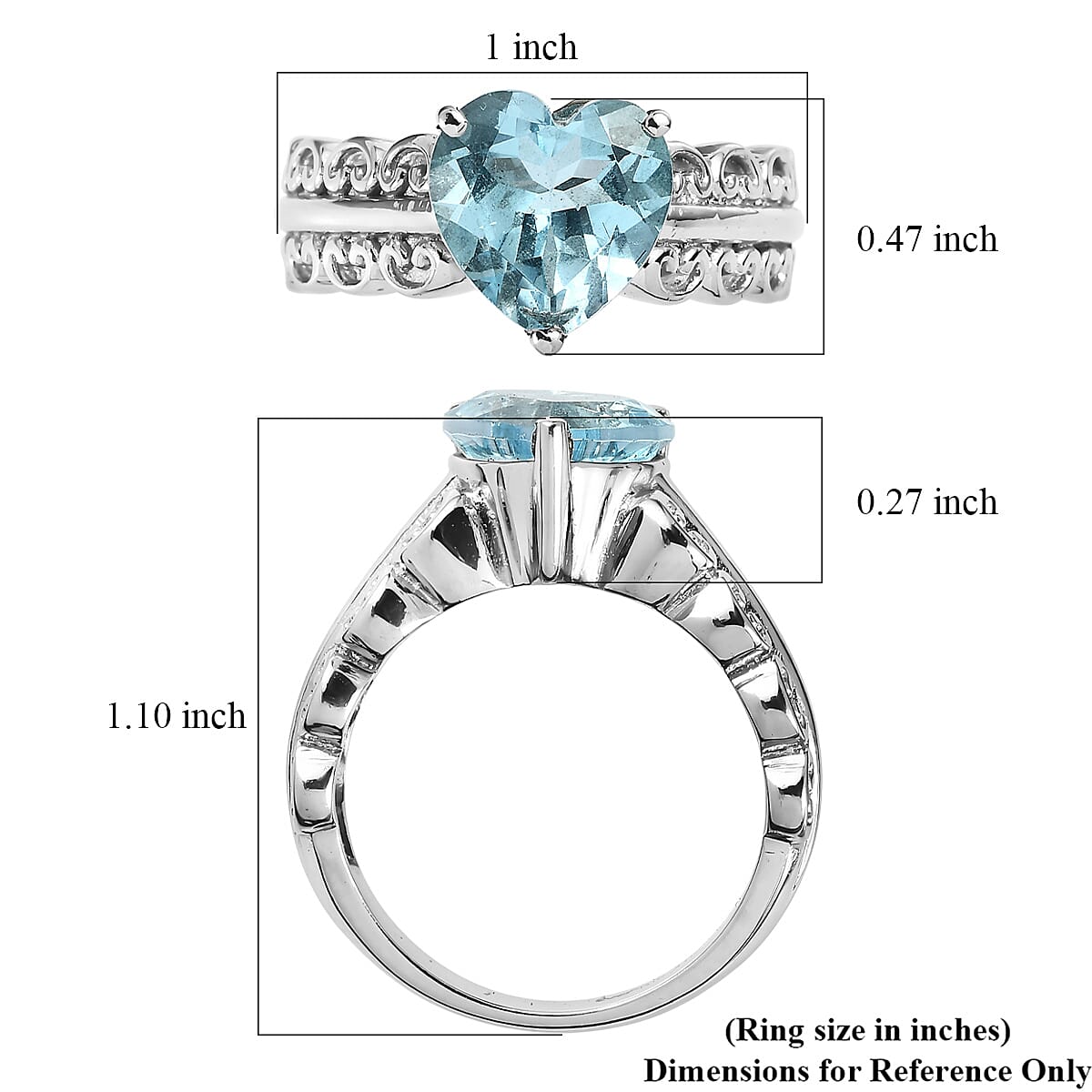 EverTrue Sky Blue Topaz 4.20 ctw Heart Ring in Stainless Steel (Size 10.0) image number 5