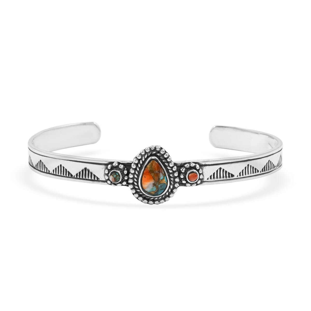 Santa Fe Style Spiny Turquoise 9.00 ctw Cuff Bracelet Sterling Silver (7.00 In) image number 0