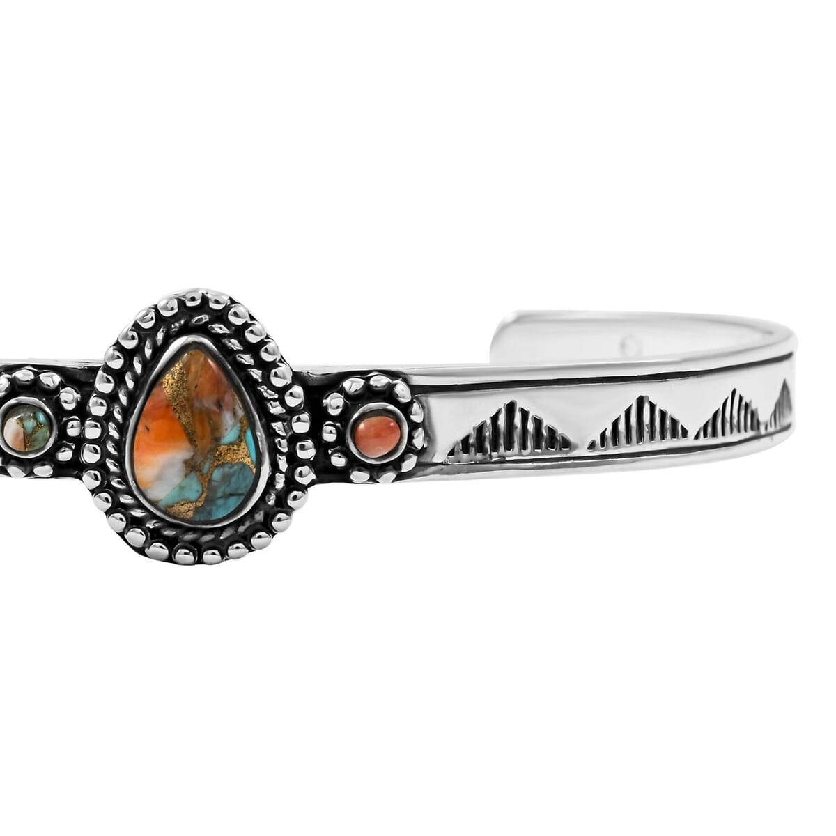 Santa Fe Style Spiny Turquoise 9.00 ctw Cuff Bracelet Sterling Silver (7.00 In) image number 3