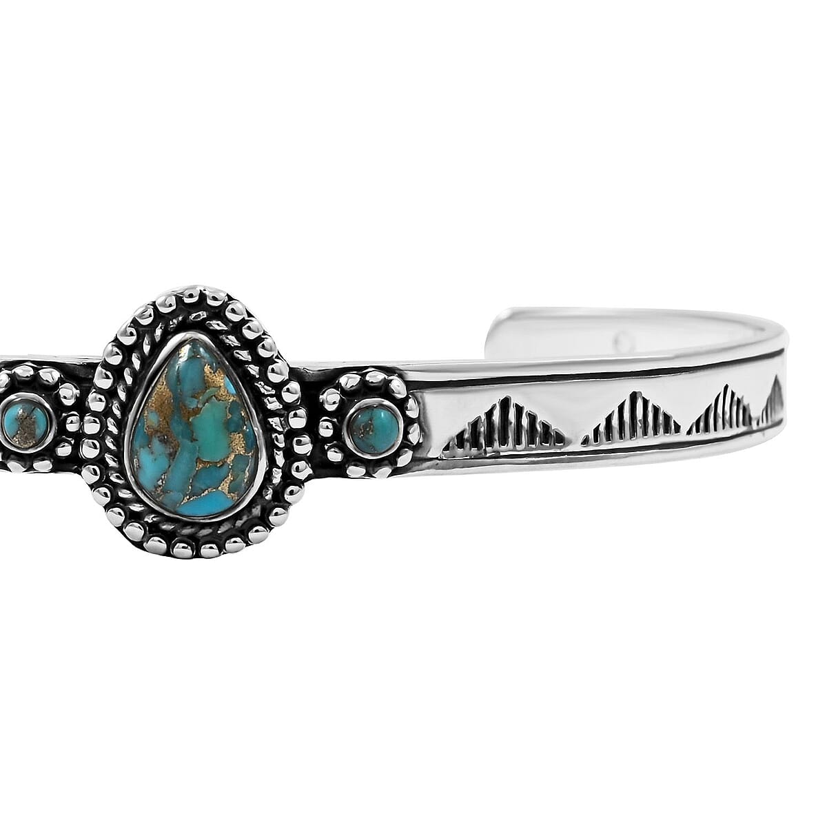 Santa Fe Style Mojave Turquoise 9.00 ctw Cuff Bracelet Sterling Silver (7.00 In) image number 3