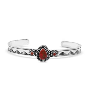 Santa Fe Style Enhanced Red Coral Cuff Bracelet Sterling Silver (7.00 In) 9.00 ctw