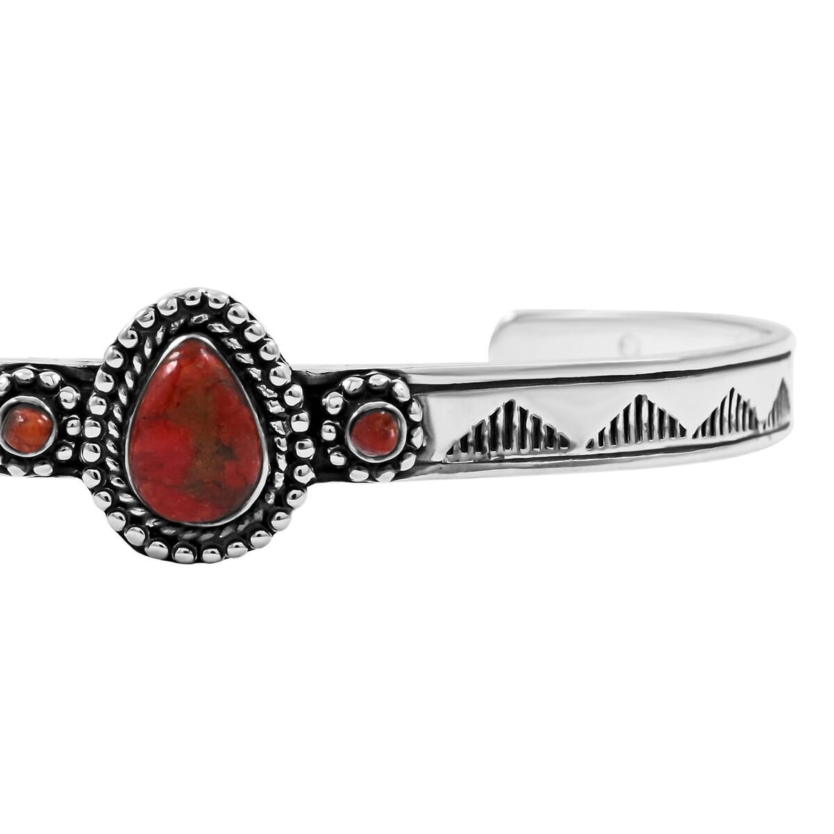 Santa Fe Style Enhanced Red Coral Cuff Bracelet Sterling Silver (7.00 In) 9.00 ctw image number 3