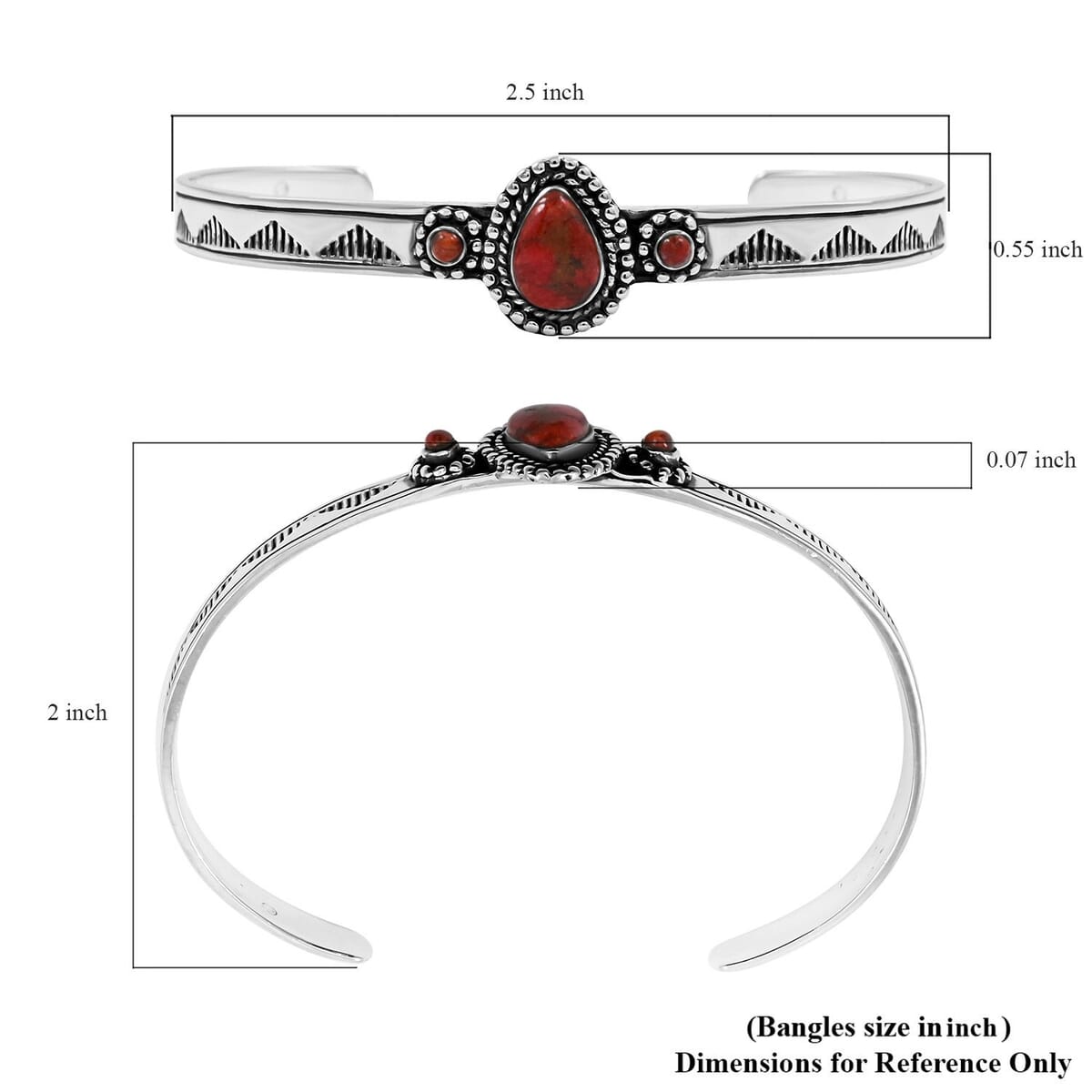 Santa Fe Style Enhanced Red Coral Cuff Bracelet Sterling Silver (7.00 In) 9.00 ctw image number 4