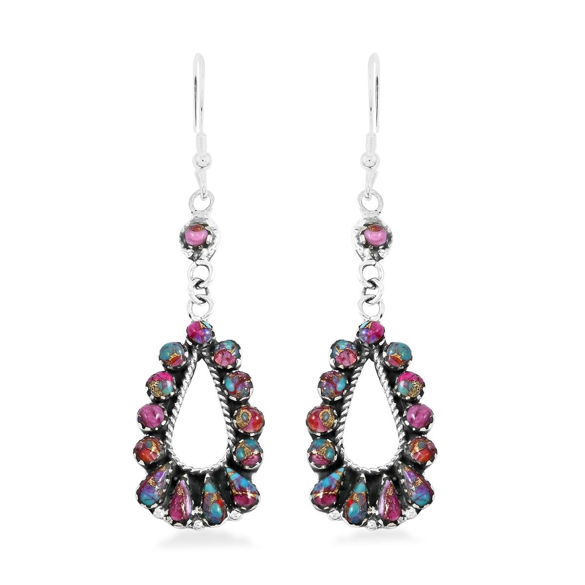 Santa Fe Style Multi Gemstone 6.50 ctw Rainbow Earrings in Sterling Silver image number 0
