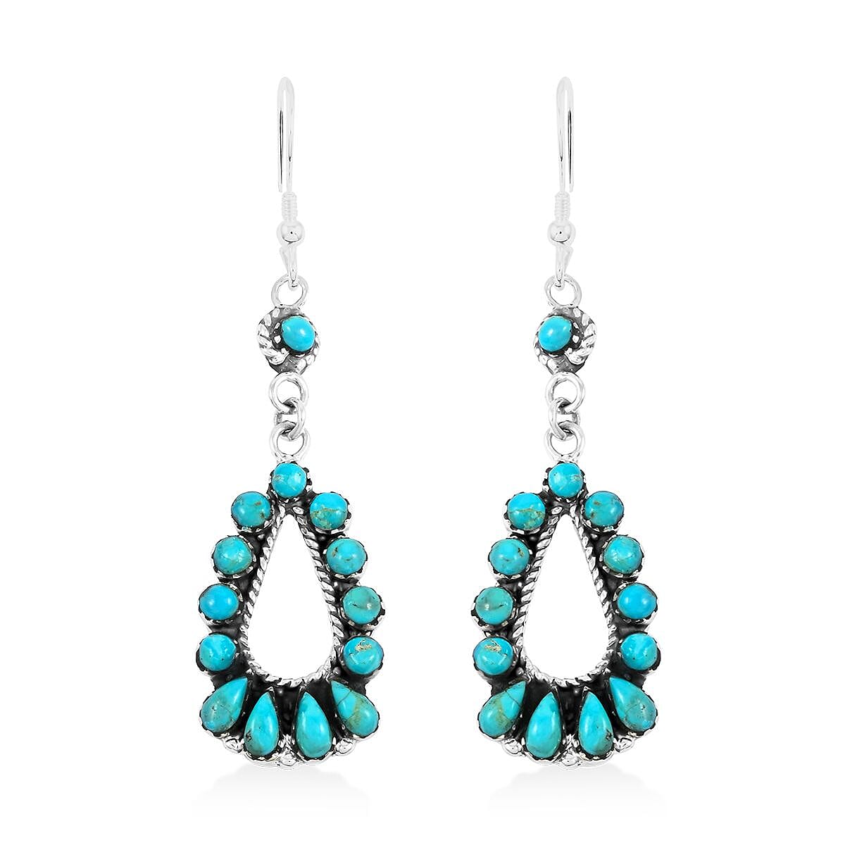 Santa Fe Style Kingman Turquoise 6.50 ctw Earrings in Sterling Silver image number 0