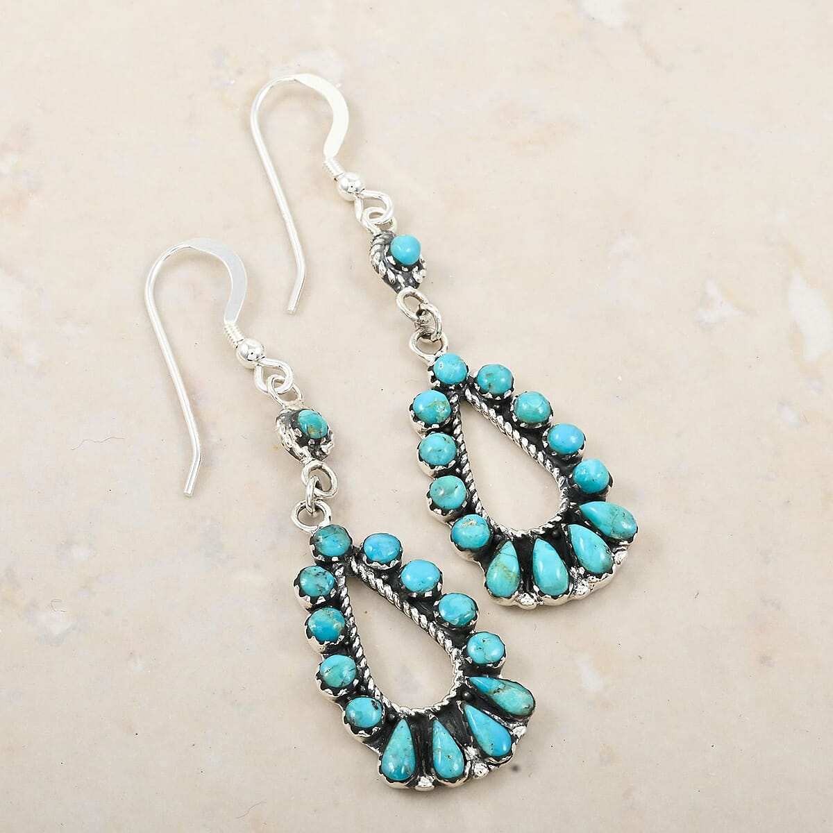 Santa Fe Style Kingman Turquoise 6.50 ctw Earrings in Sterling Silver image number 1
