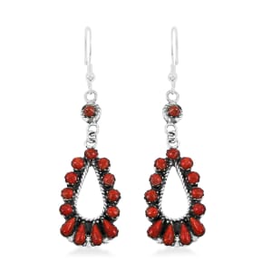 Santa Fe Style Enhanced Red Coral Earrings in Sterling Silver 6.50 ctw