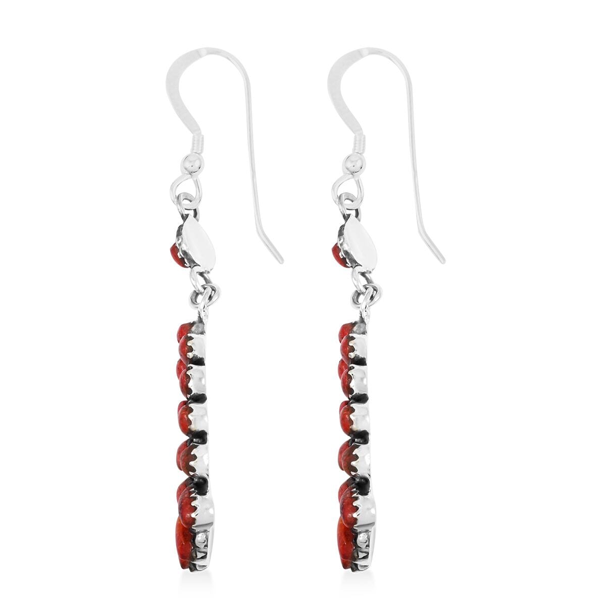 Santa Fe Style Enhanced Red Coral Earrings in Sterling Silver 6.50 ctw image number 3