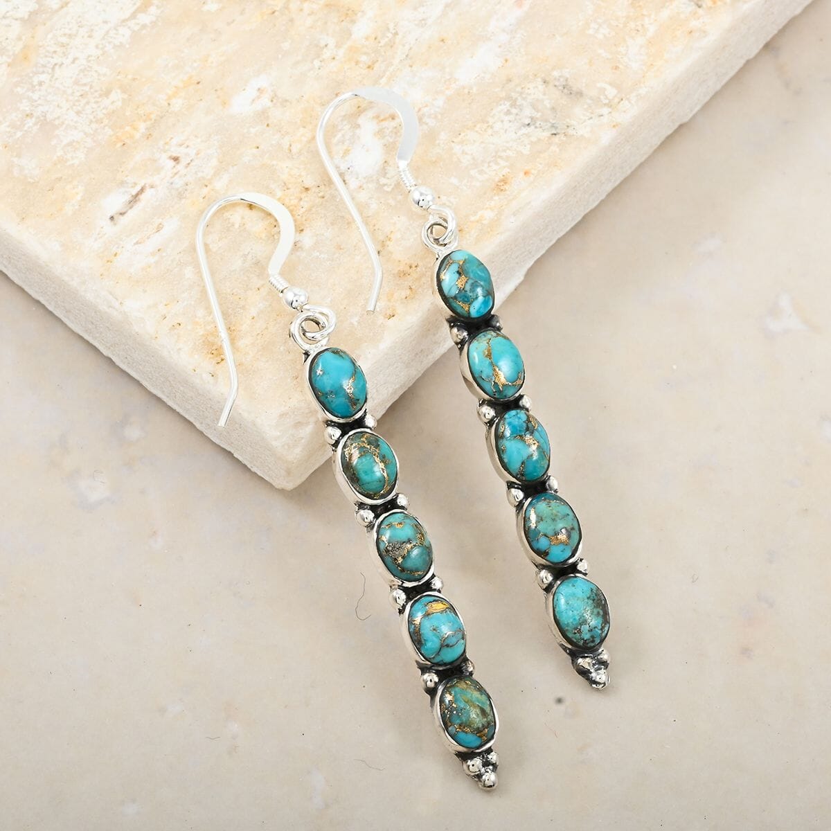 Santa Fe Style Mojave Turquoise 4.50 ctw Earrings in Sterling Silver image number 1